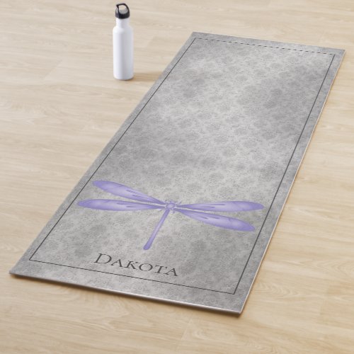 Purple Dragonfly Damask Yoga Mat
