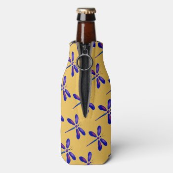 Purple Dragonfly Digital Art With Yellow Bottle Cooler by kapskitchen at Zazzle