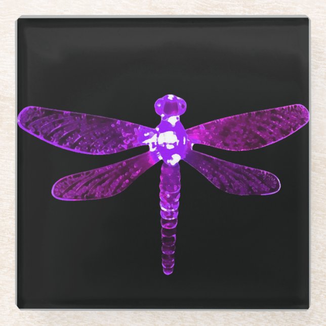 Purple Dragonfly Glass Coaster (Front)
