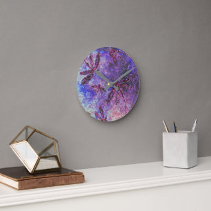 Purple Dragonfly Haze Round Clock