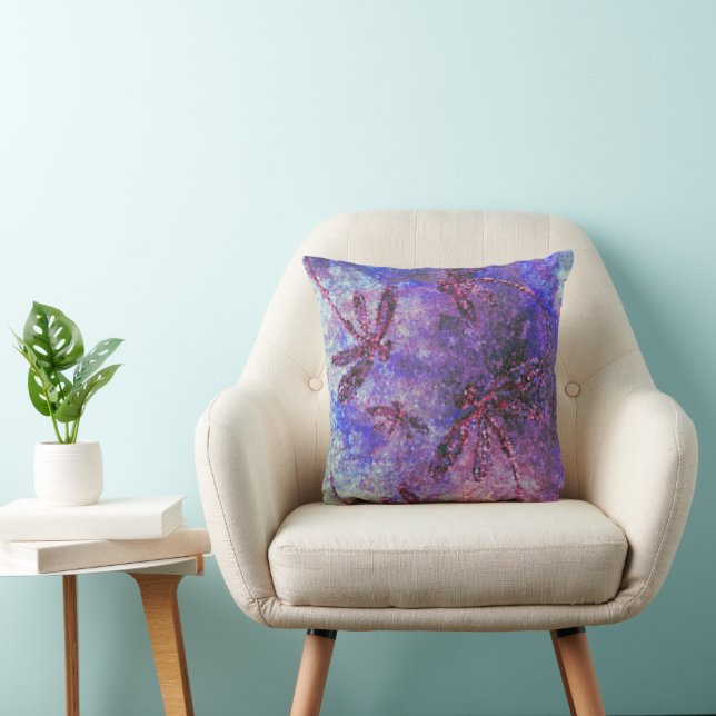 Purple Dragonfly Haze Throw Pillow (Chair)
