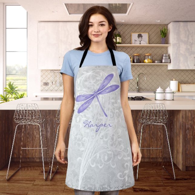 Purple Dragonfly Personalized All-Over Print Apron (Purple Dragonfly Personalized Apron)