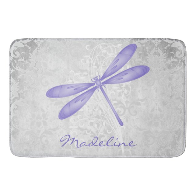 Purple Dragonfly Personalized Bath Mat (Front)