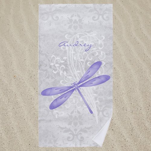 Purple Dragonfly Personalized Beach Towel