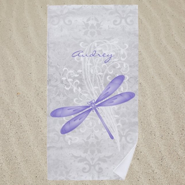 Purple Dragonfly Personalized Beach Towel (Purple Dragonfly Personalized Beach Towel)