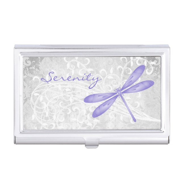 Purple Dragonfly Personalized Business Card Holder (Front)