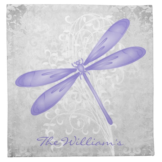 Purple Dragonfly Personalized Cloth Napkin (Front)