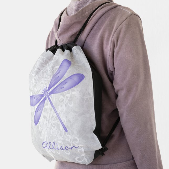 Purple Dragonfly Personalized Drawstring Backpack (Insitu)