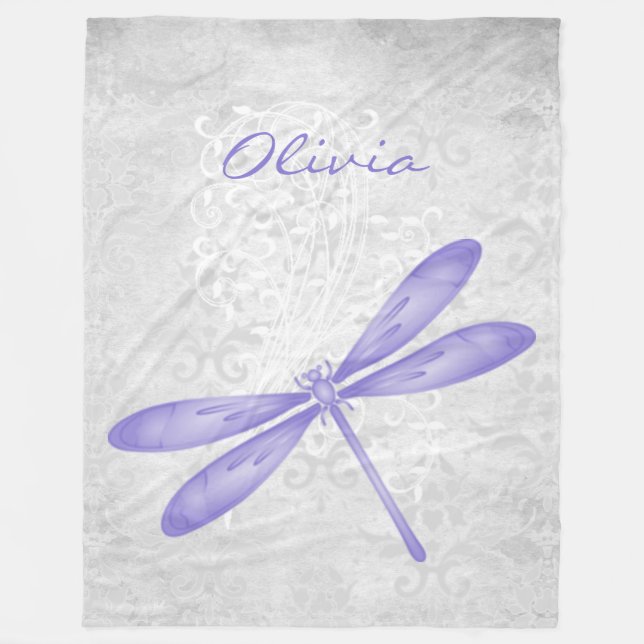 Purple Dragonfly Personalized Fleece Blanket (Front)