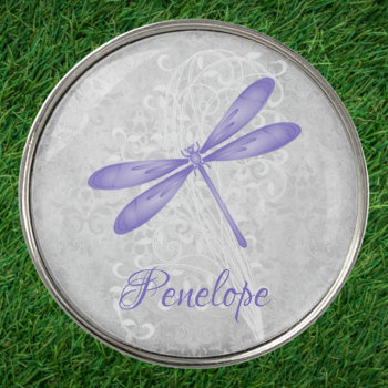 Purple Dragonfly Personalized Golf Ball Marker by jade426 at Zazzle