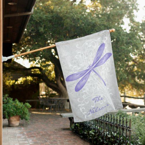 Purple Dragonfly Personalized House Flag