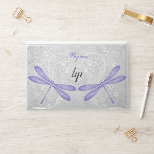 Purple Dragonfly Personalized HP Laptop Skin (Desk)