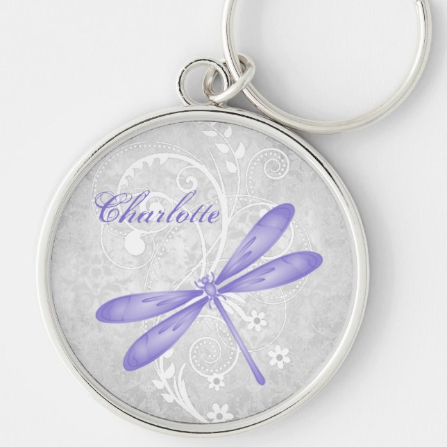Purple Dragonfly Personalized Keychain (Front)