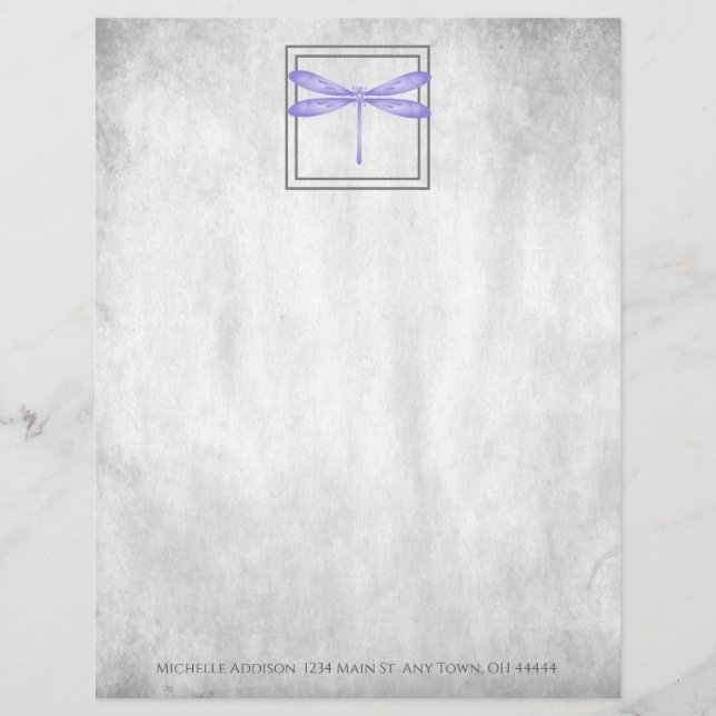 Purple Dragonfly Personalized Paper Sheet (Front)