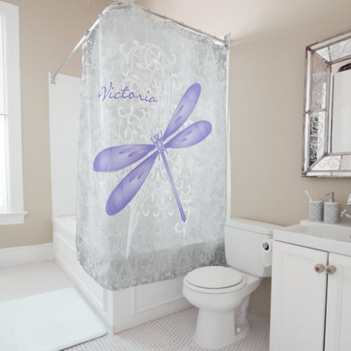 Purple Dragonfly Personalized Shower Curtain