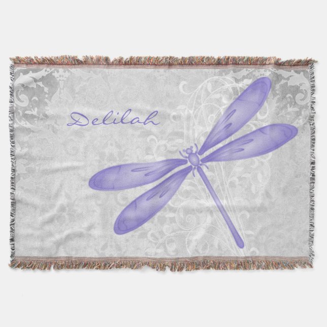 Purple Dragonfly Personalized Throw Blanket (Front)