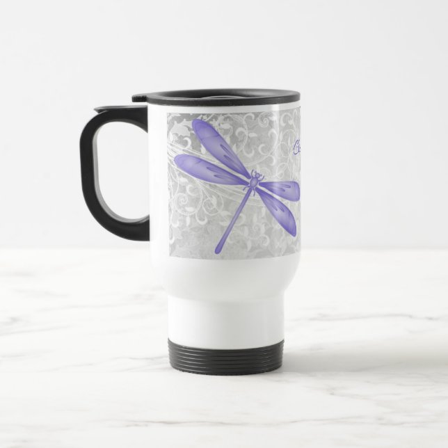 Purple Dragonfly Personalized Travel Mug (Left)