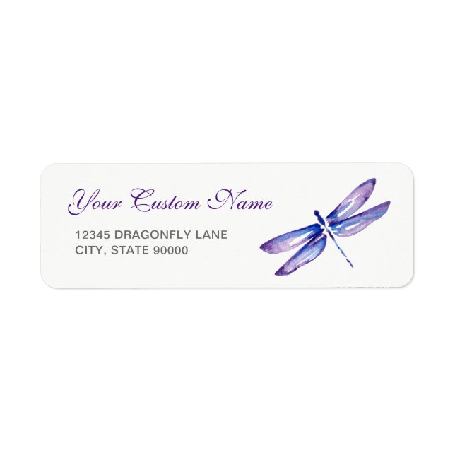 Purple Dragonfly Return Address Labels Template (Front)