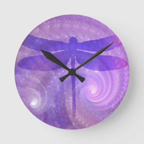 Purple Dragonfly Round Clock