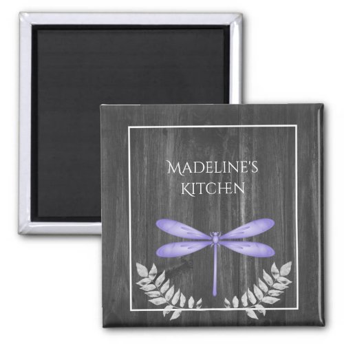 Purple Dragonfly Rustic Magnet