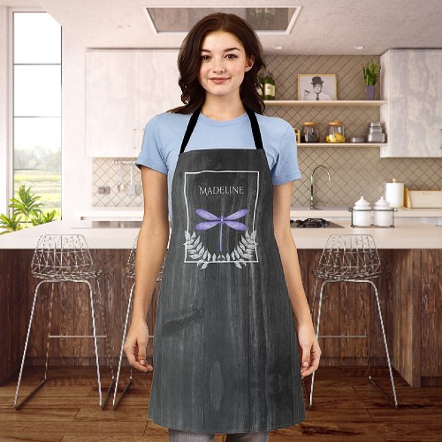 Purple Dragonfly Rustic Personalized Apron (Purple Dragonfly Rustic Personalized Apron)
