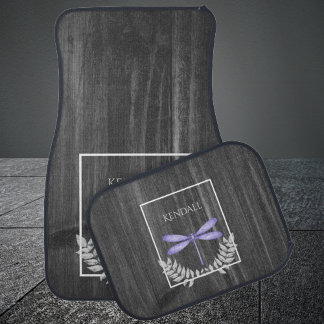 Purple Dragonfly Rustic Personalized Car Floor Mat