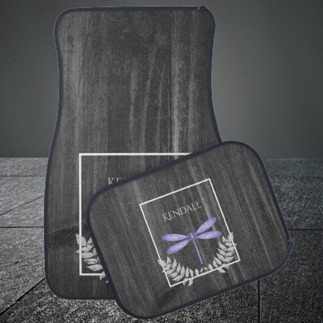 Purple Dragonfly Rustic Personalized Car Floor Mat (Purple Dragonfly Rustic Personalized Car Mats)