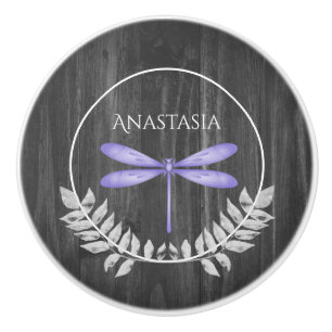 Purple Dragonfly Rustic Personalized Ceramic Knob