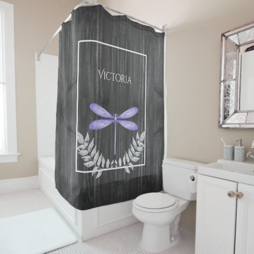 Purple Dragonfly Rustic Personalized Shower Curtain