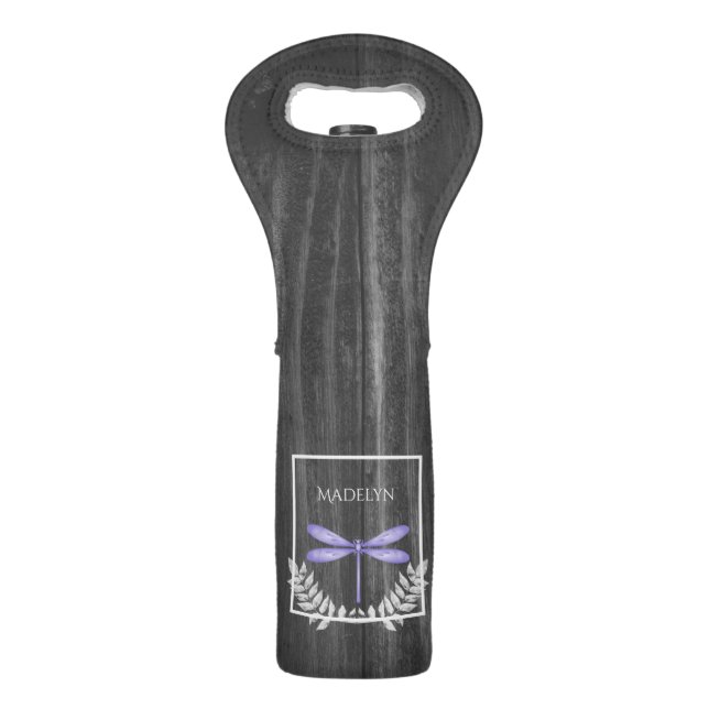 Purple Dragonfly Rustic Wine Bag (Front)
