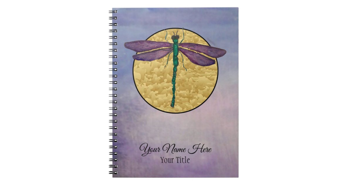 Personalized Notebook, Dragonflies and Flowers Sketchbook, Coil