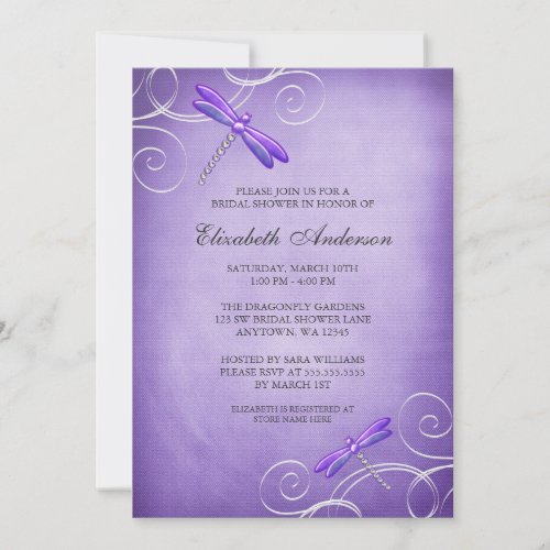 Purple Dragonfly Swirls Bridal Shower Invitation