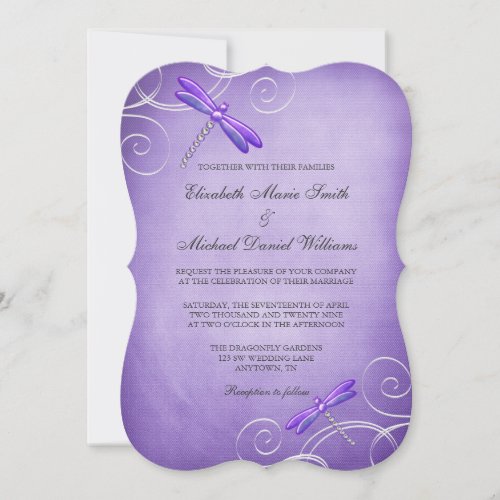 Purple Dragonfly Swirls Wedding Invitation