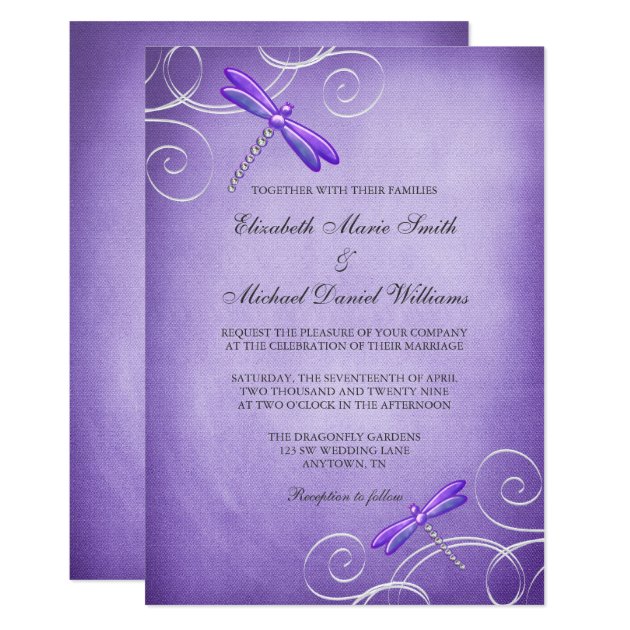 Purple Dragonfly Swirls Wedding Invitations