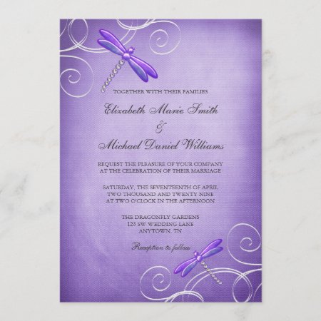 Purple Dragonfly Swirls Wedding Invitations