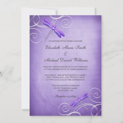 Purple Dragonfly Swirls Wedding Invitations