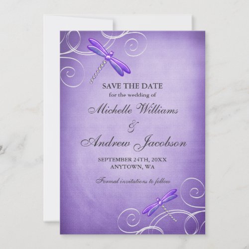 Purple Dragonfly Swirls Wedding Save the Date