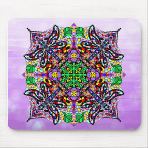Purple Dragonfly Themed Mandala Colorful Mouse Pad