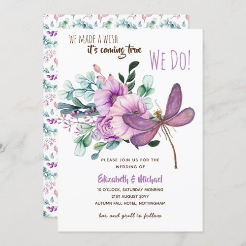 Purple Dragonfly Watercolor Floral Wedding Budget Invitation