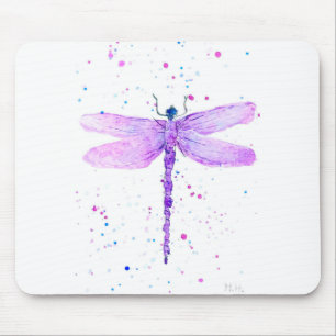Purple dragonfly watercolor girly chic cute mouse pad