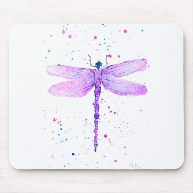 Purple dragonfly watercolor girly chic cute mouse pad (Front)