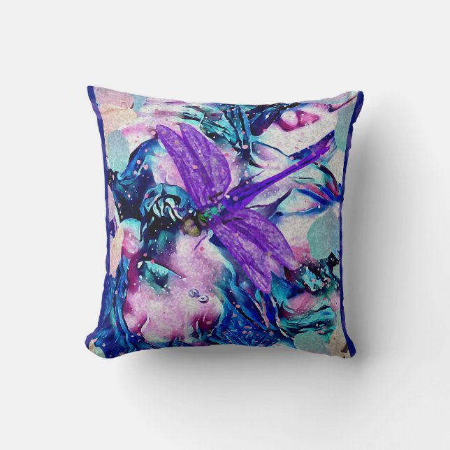 Purple Dragonfly watercolor Throw Pillow (Front)