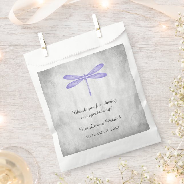 Purple Dragonfly Wedding Favor Bags (Clipped)