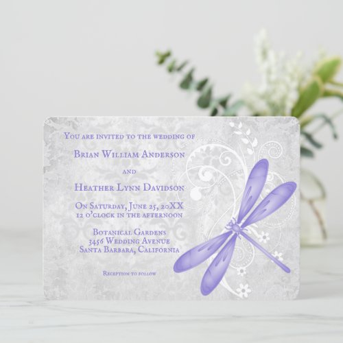 Purple Dragonfly Wedding Invitation