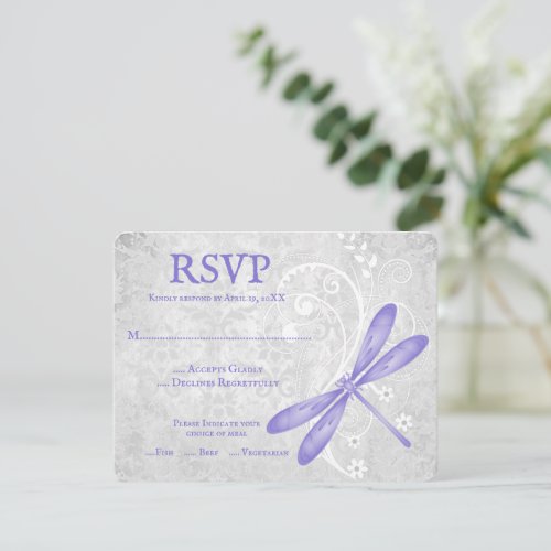 Purple Dragonfly Wedding RSVP Card