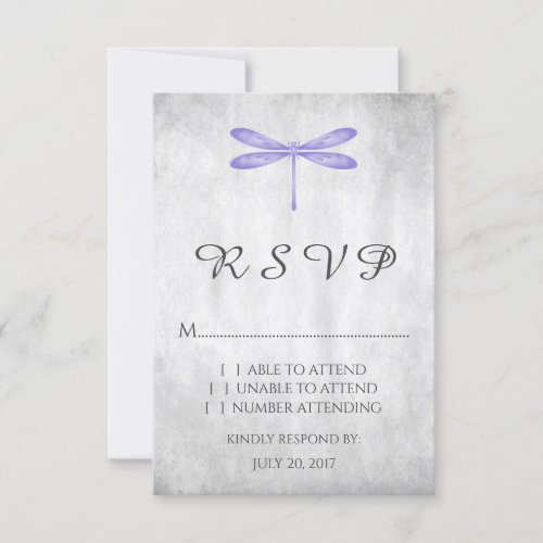 Purple Dragonfly Wedding RSVP Card