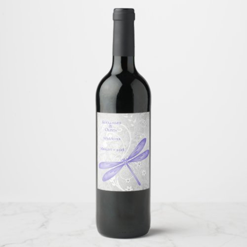 Purple Dragonfly Wedding Wine Label