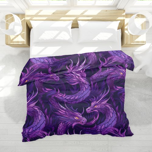 Purple Dragons Fantasy Pattern Bedroom Decor Duvet Cover