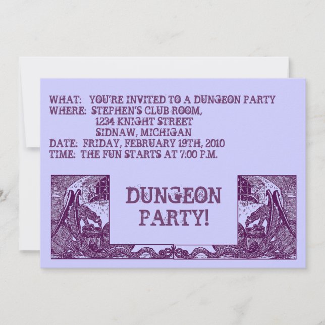 PURPLE DRAGONS IN THE DUNGEONS ~ PARTY INVITATION (Front)