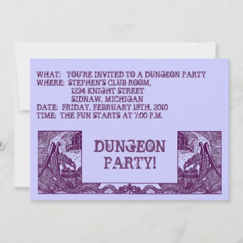 PURPLE DRAGONS IN THE DUNGEONS  PARTY INVITATION